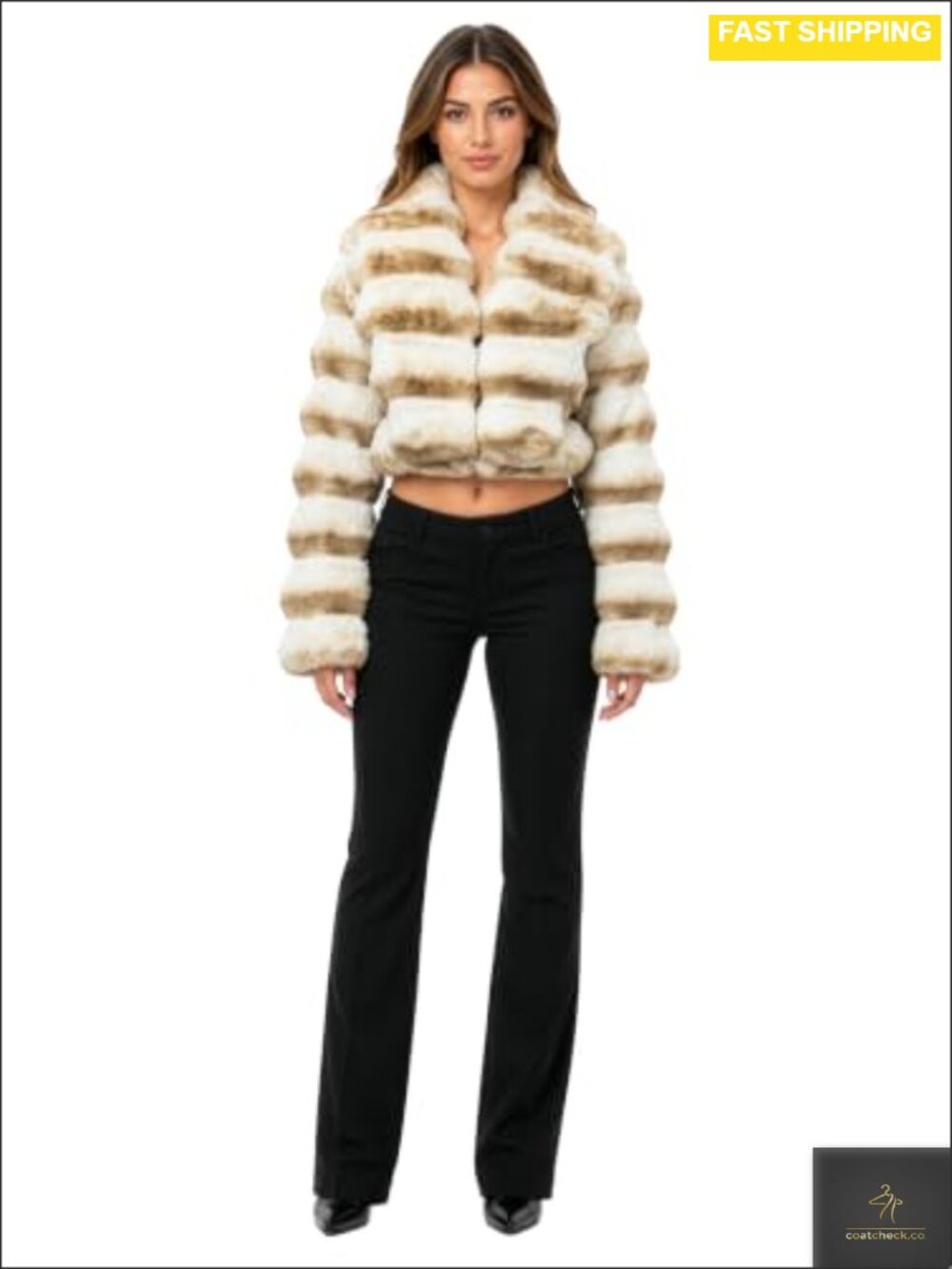 Faux Chinchilla Fur Cropped Puffer Jacket Short Winter Coat